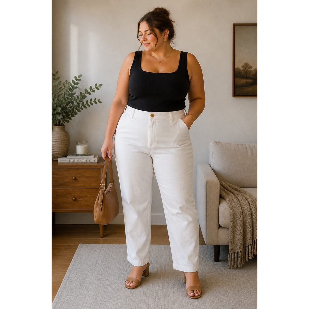 Talbots Relaxed Chino‎ Pants Womens 16 White Cotton Straight Leg Mid Rise Casual
